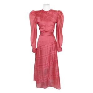 Anna October Chiffon Puff Sleeve Open Back Midi Dress Pink Orange Size US 4